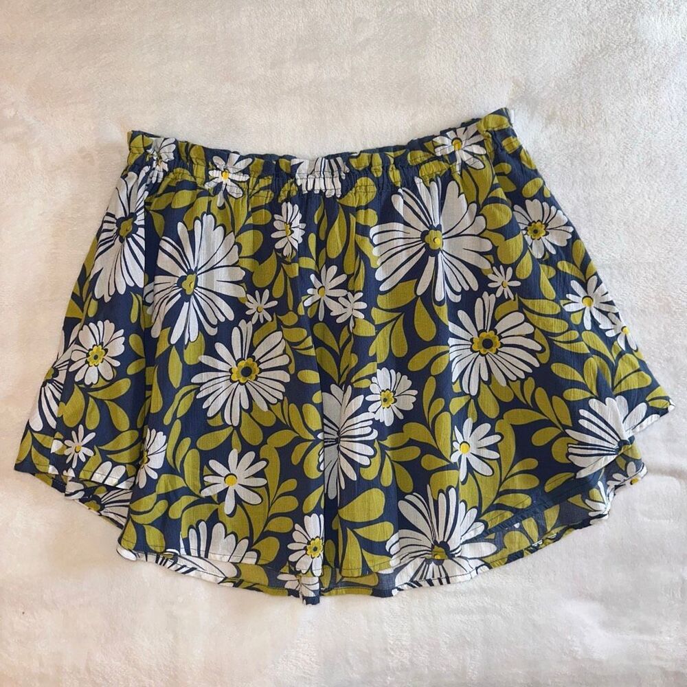 Aerie Women’s Large Retro Style Mini Skirt Blue Green White Flower Pattern NWT